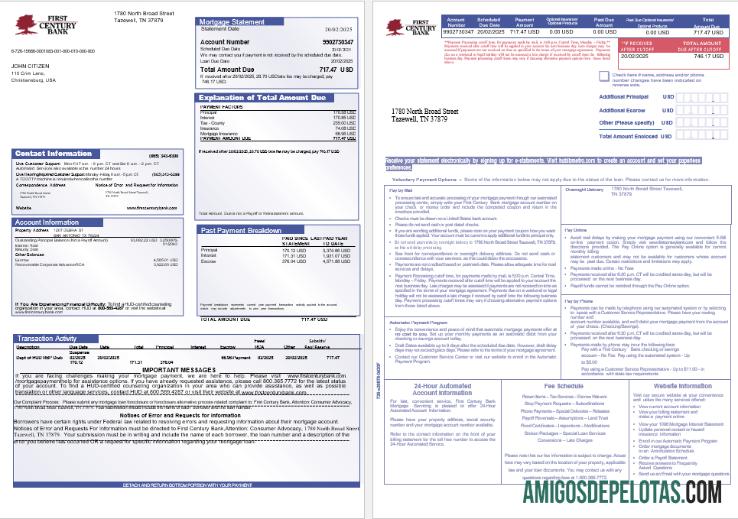 Extrato de hipoteca do banco do primeiro século dos EUA em formatos Word e PDF, 3 páginas 1 2 exemplo